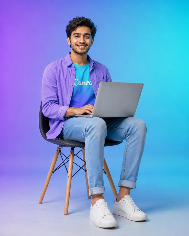A Pakistani university student smiling with a laptop