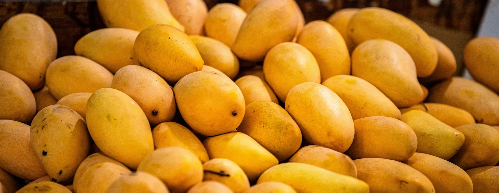 A heap of ripe Pakistani mangoes at a market