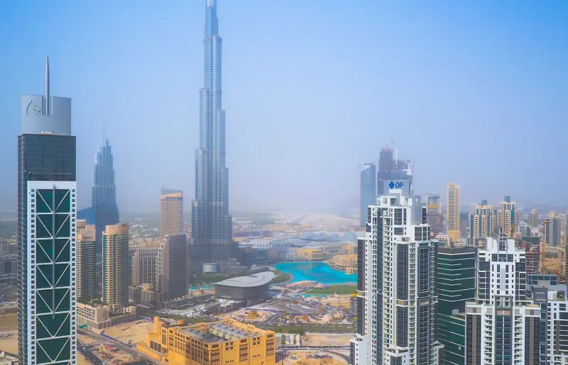Dubai skyline with the Burj Khalifa rising above Downtown Dubai